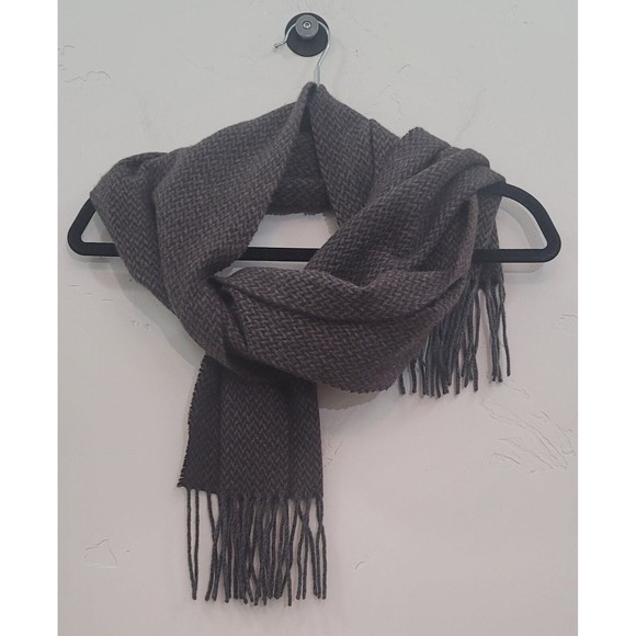 Enzo Mantovani 100%Cashmere GreyBrown Woven Pattern Fringe Hem Scarf Sz. 68"×12" - Picture 3 of 9